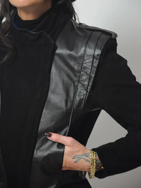 80's Black Leather & Suede Moto Jacket