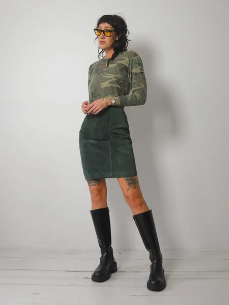 1980's Forest Green Suede Skirt