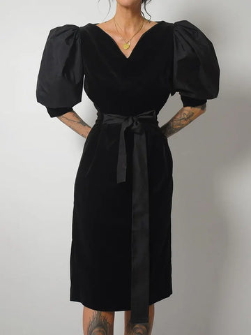 1960's Puff Sleeve Velvet Dress