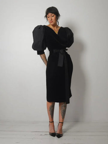1960's Puff Sleeve Velvet Dress