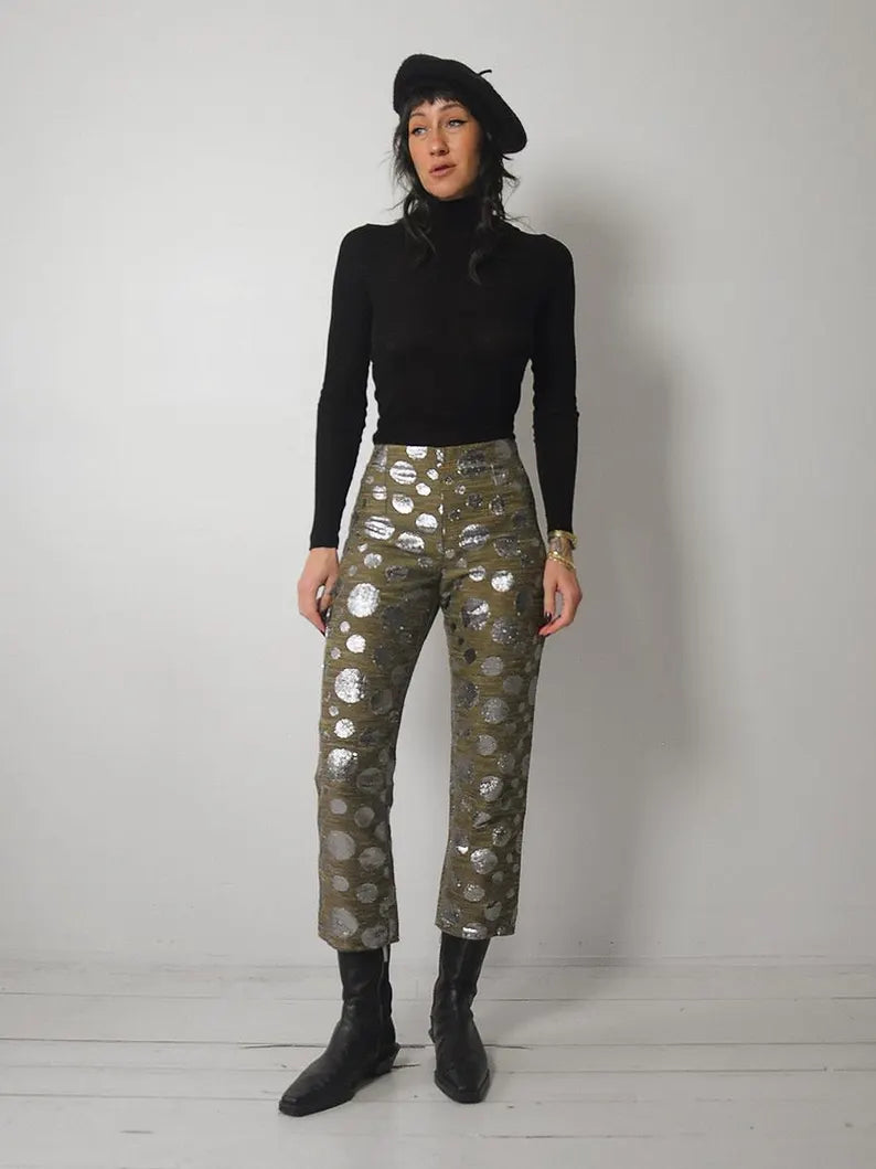 1980's Silver Polka Dot Cigarette Pants