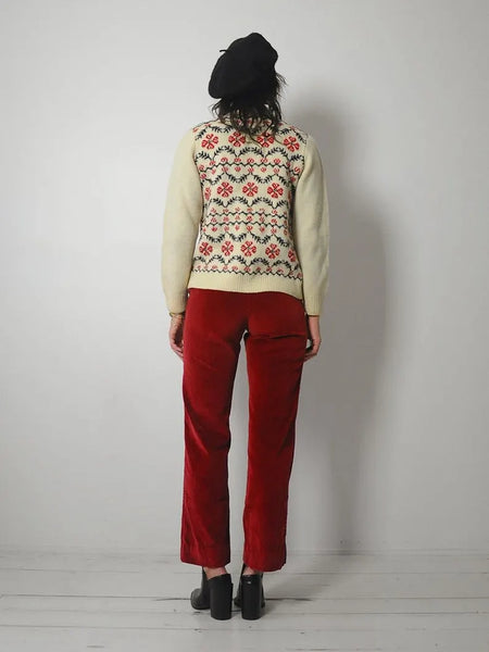 1970's Handknit Floral Cardigan