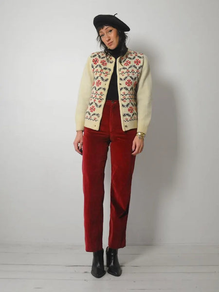 1970's Handknit Floral Cardigan