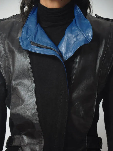 80's Black Leather & Suede Moto Jacket