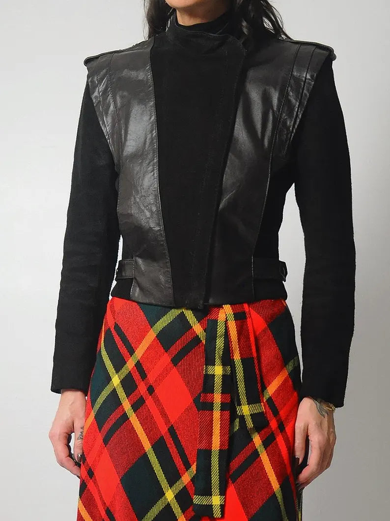 80's Black Leather & Suede Moto Jacket