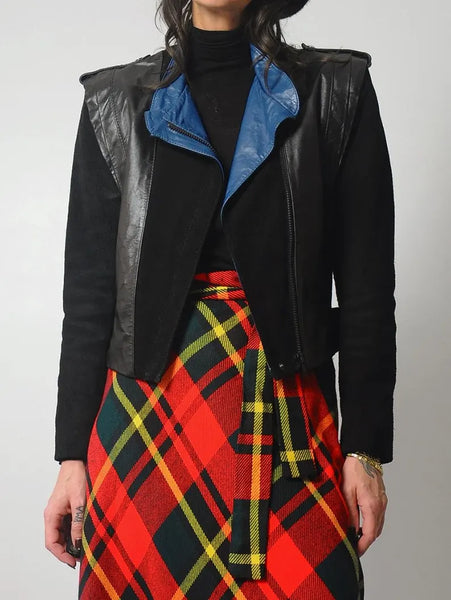 80's Black Leather & Suede Moto Jacket
