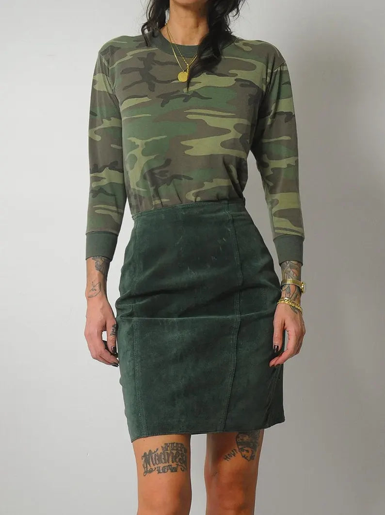 1980's Forest Green Suede Skirt