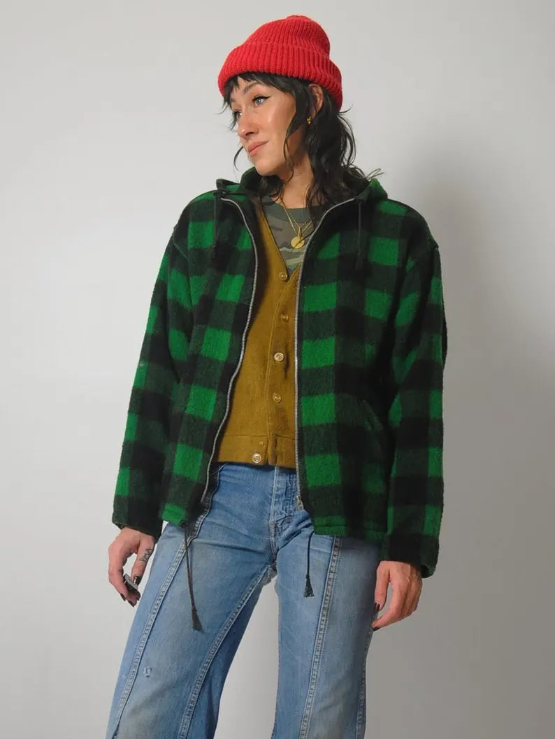 1970's Green Plaid Wool Jacket