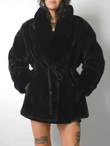 1980's Checkered Faux Fur Coat