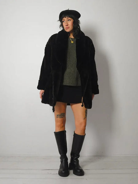 1980's Checkered Faux Fur Coat