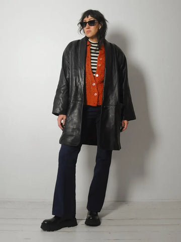 1980's Oversized Black Leather Jacket