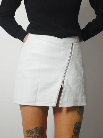 90's Asymmetric Zipper Leather skirt