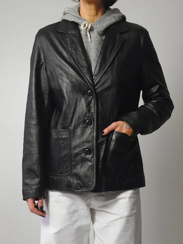 y2k Soft Black Leather Jacket