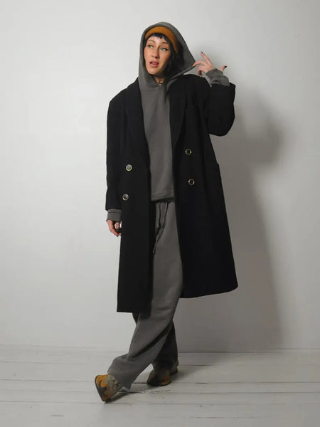 1980's Black Minimal Wool Peacoat