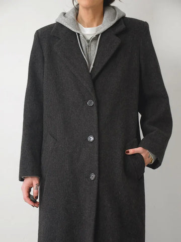 1980's Charcoal Minimal Wool Coat