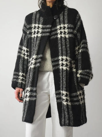 1980's Plaid Wool Sweater Coat