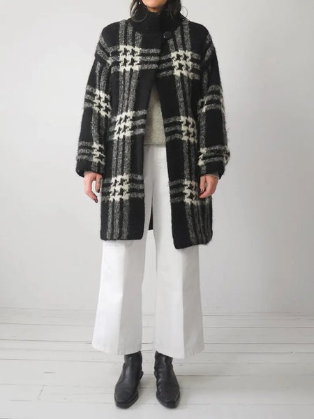 1980's Plaid Wool Sweater Coat