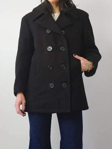 Military Issue Black Wool Peacoat