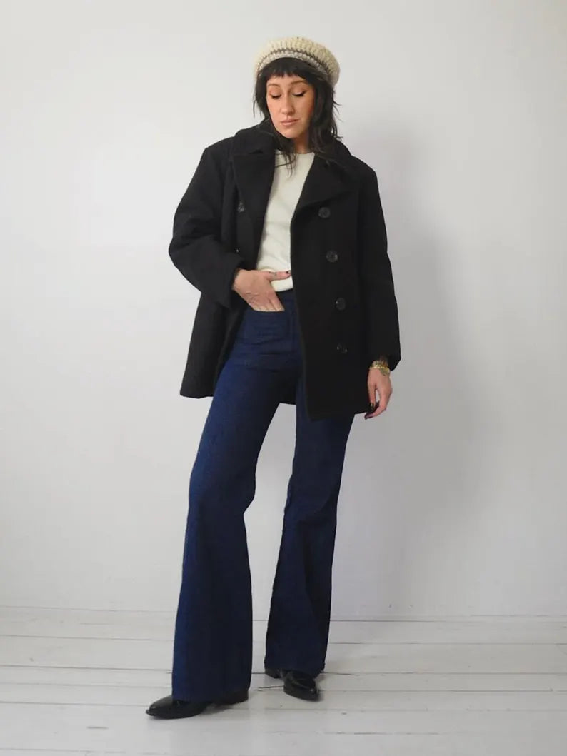 Military Issue Black Wool Peacoat