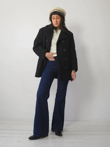 Military Issue Black Wool Peacoat