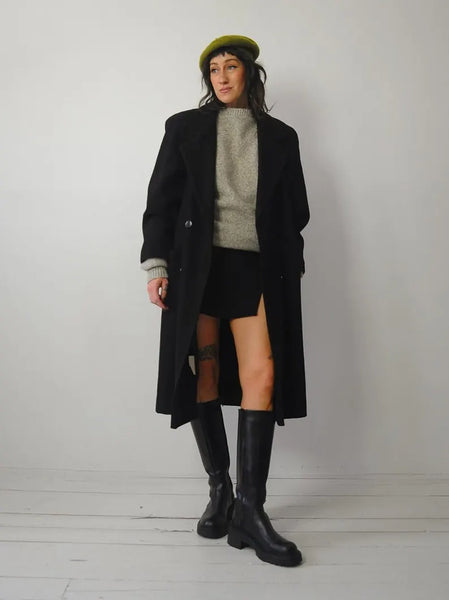1980's Black Wool Menswear Coat