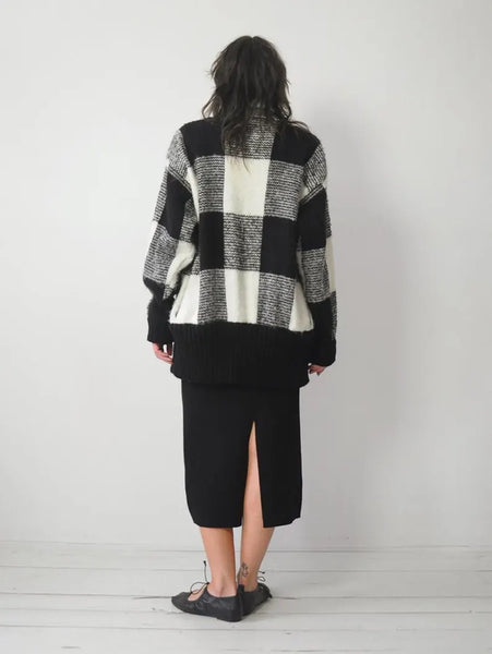 1980's Plaid Knit Cardigan Sweater