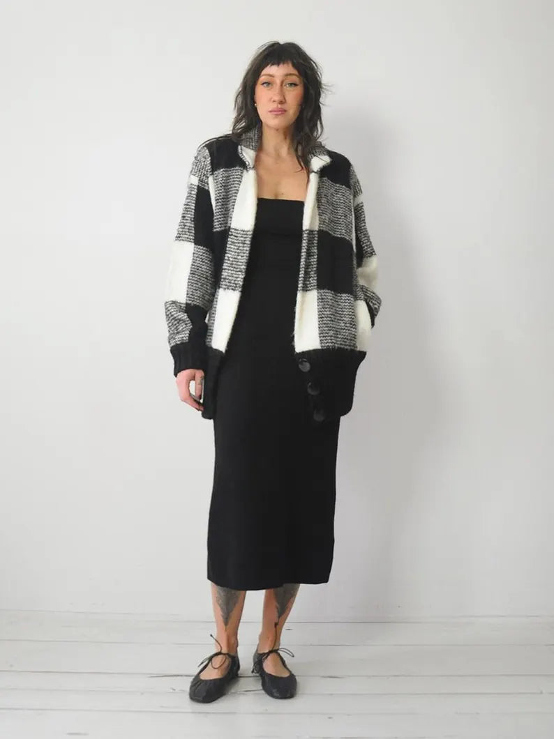 1980's Plaid Knit Cardigan Sweater