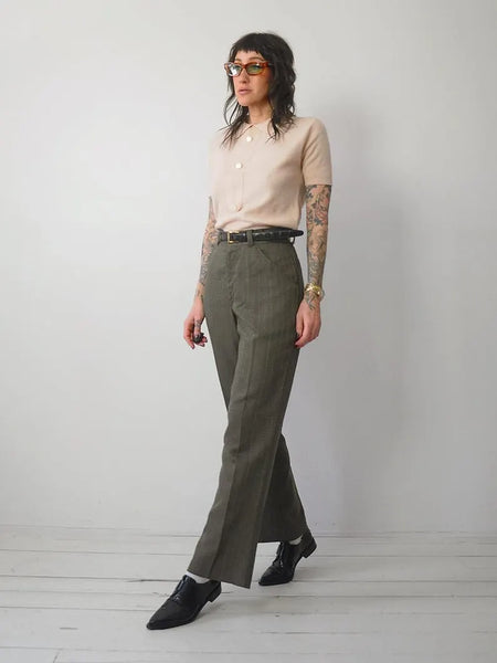 1970's Green Flared Trousers 34x31.5