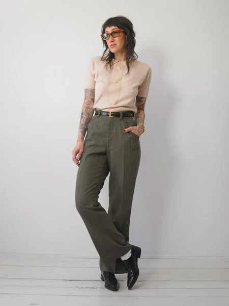 1970's Green Flared Trousers 34x31.5