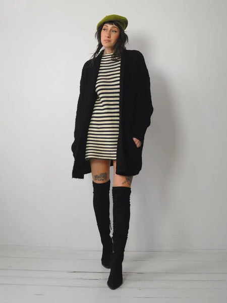 1980's Black Boucle Cardigan Coat