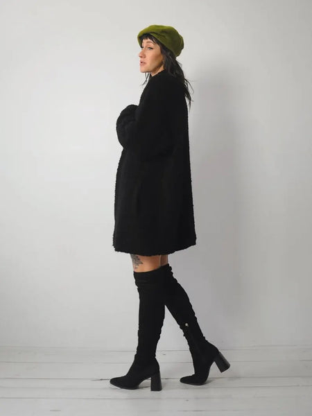 1980's Black Boucle Cardigan Coat