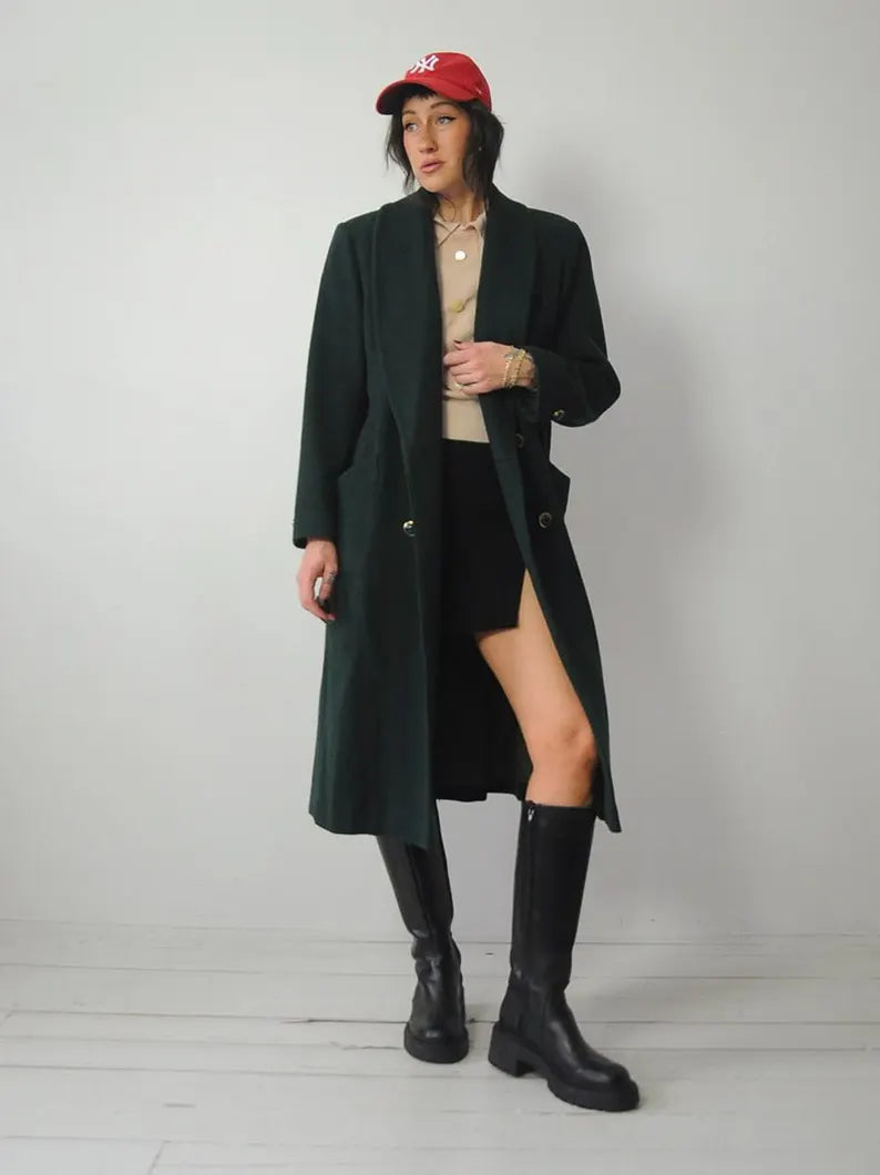 1980's Hunter Green Wool Peacoat