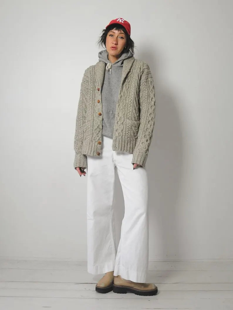 1980's Oatmeal Fisherman's Wool Cardigan