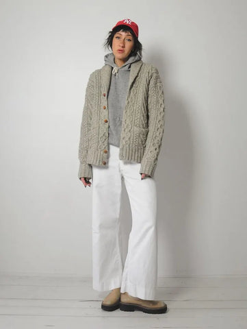 1980's Oatmeal Fisherman's Wool Cardigan