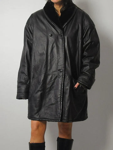 90's Black Leather Sherpa Jacket