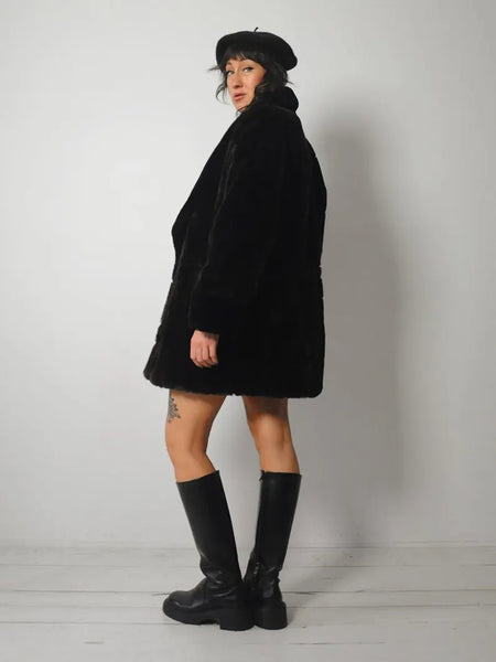 1980's Checkered Faux Fur Coat