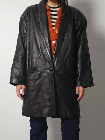 1980's Oversized Black Leather Jacket