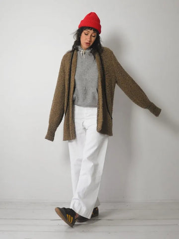 Tan Boucle Knit Cardigan