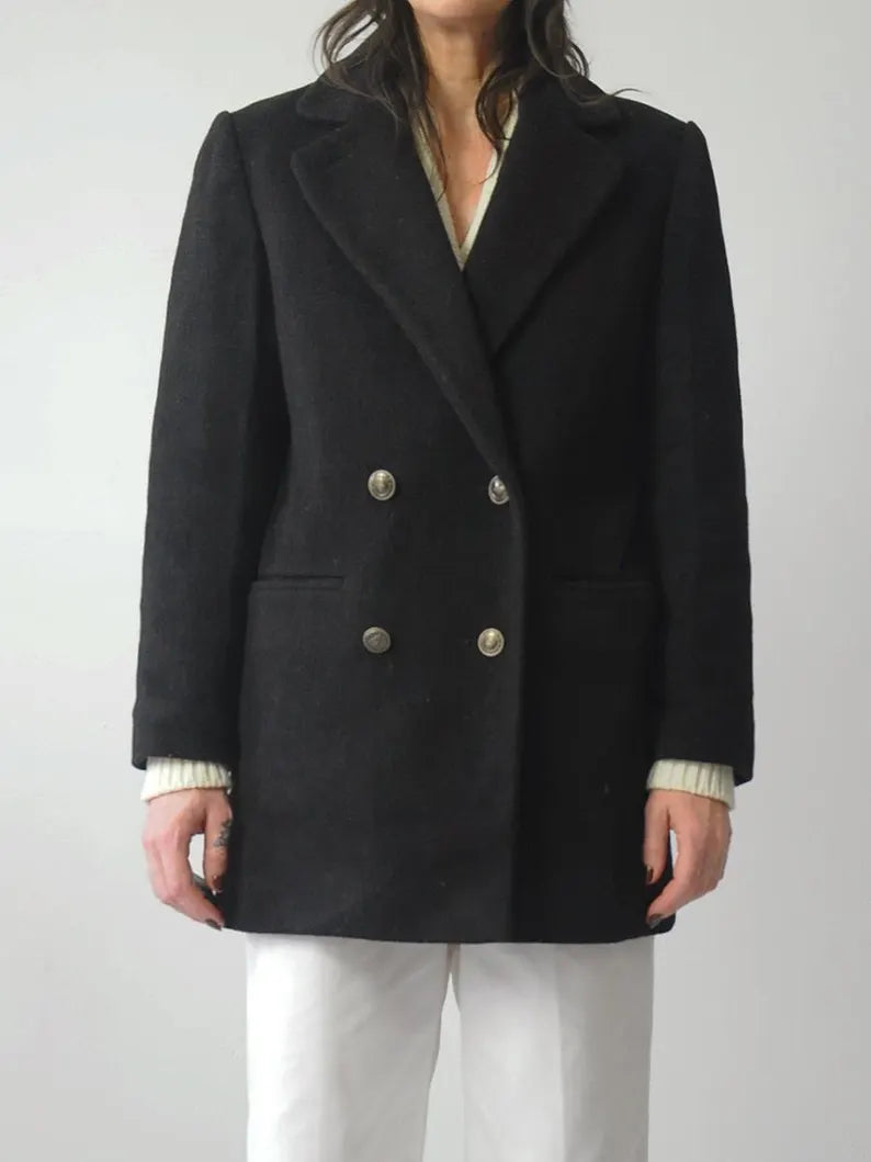 1980's Charcoal Wool Peacoat