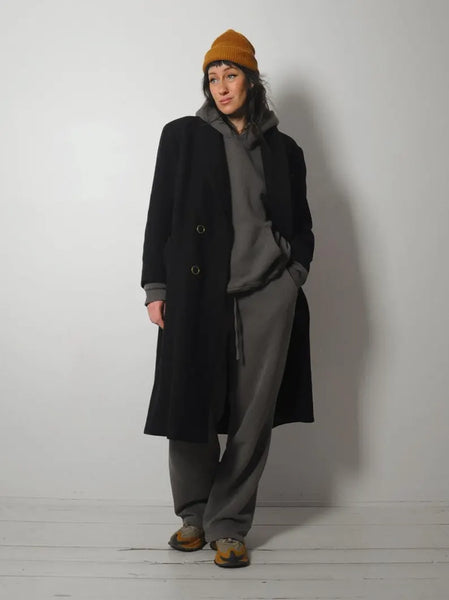 1980's Black Minimal Wool Peacoat