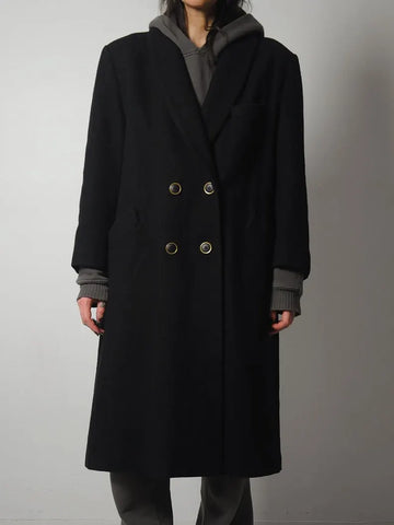 1980's Black Minimal Wool Peacoat