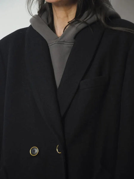 1980's Black Minimal Wool Peacoat