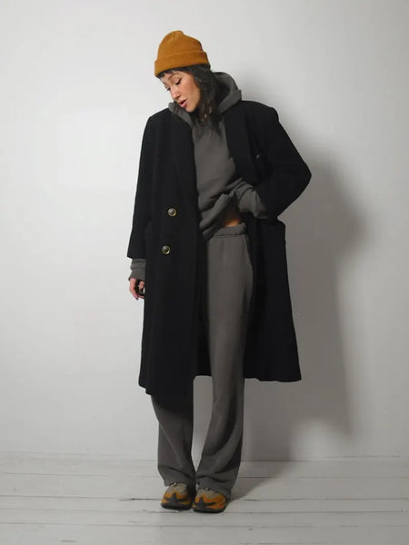 1980's Black Minimal Wool Peacoat