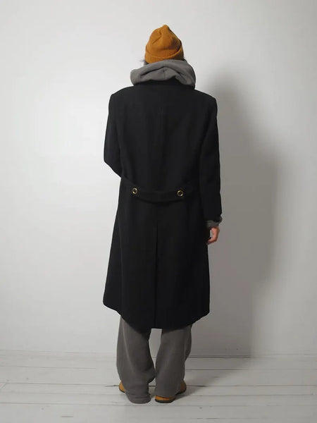 1980's Black Minimal Wool Peacoat