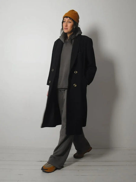 1980's Black Minimal Wool Peacoat