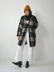 1980's Plaid Wool Sweater Coat