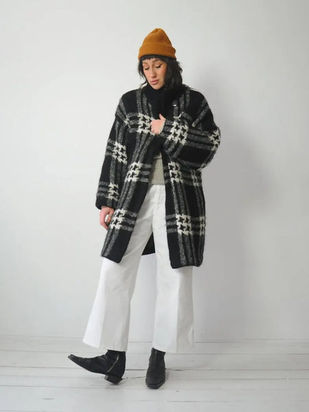 1980's Plaid Wool Sweater Coat