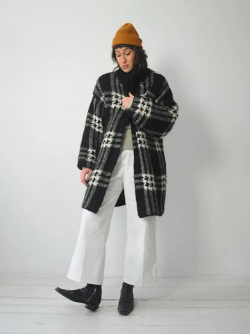 1980's Plaid Wool Sweater Coat