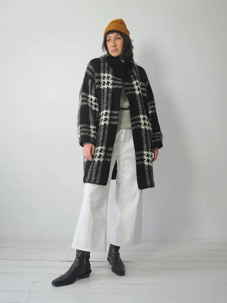 1980's Plaid Wool Sweater Coat