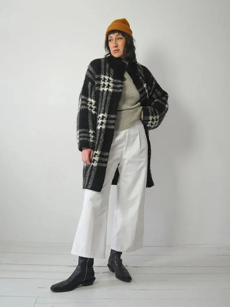 1980's Plaid Wool Sweater Coat